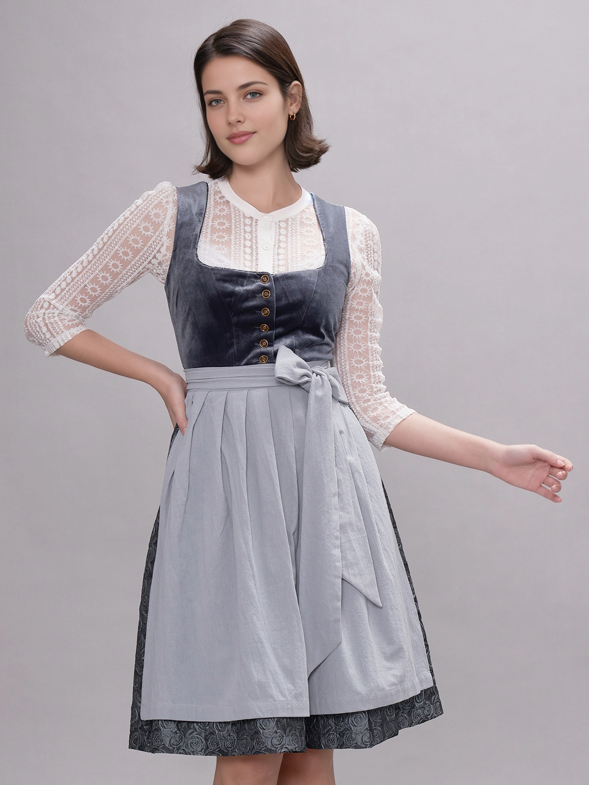 Dirndlbluse mit V-Ausschnitt und Langarm in Blau